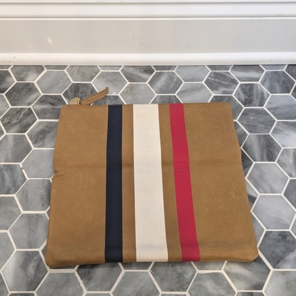 Clare V. The Foldover Clutch Camel Americana Stripe Leather Handbag - Picture 4 of 9